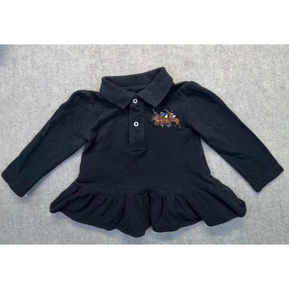 Ralph Lauren Polo Dress Girls 12M Black Peplum Triple Pony Long Sleeve‎